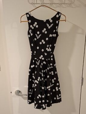 NWT Lady V Black & White "Lucky Dice" Retro Tea Dress with Bow (Size UK 8/US 2)